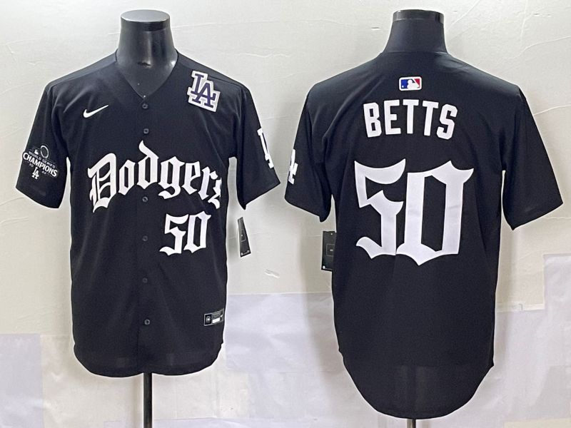 Men 2025 Los Angeles Dodgers #50 Betts Black Seventh generation Joint Name Nike MLB Jersey style 11